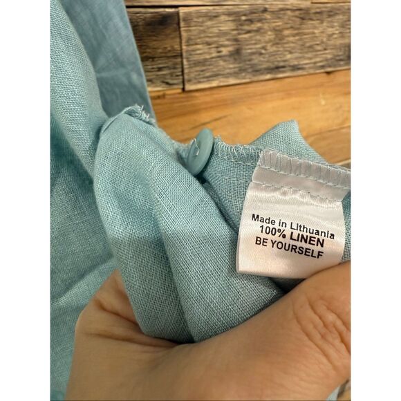 Flax linen blue button front shirt relaxed fit boho size medium - Picture 6 of 8